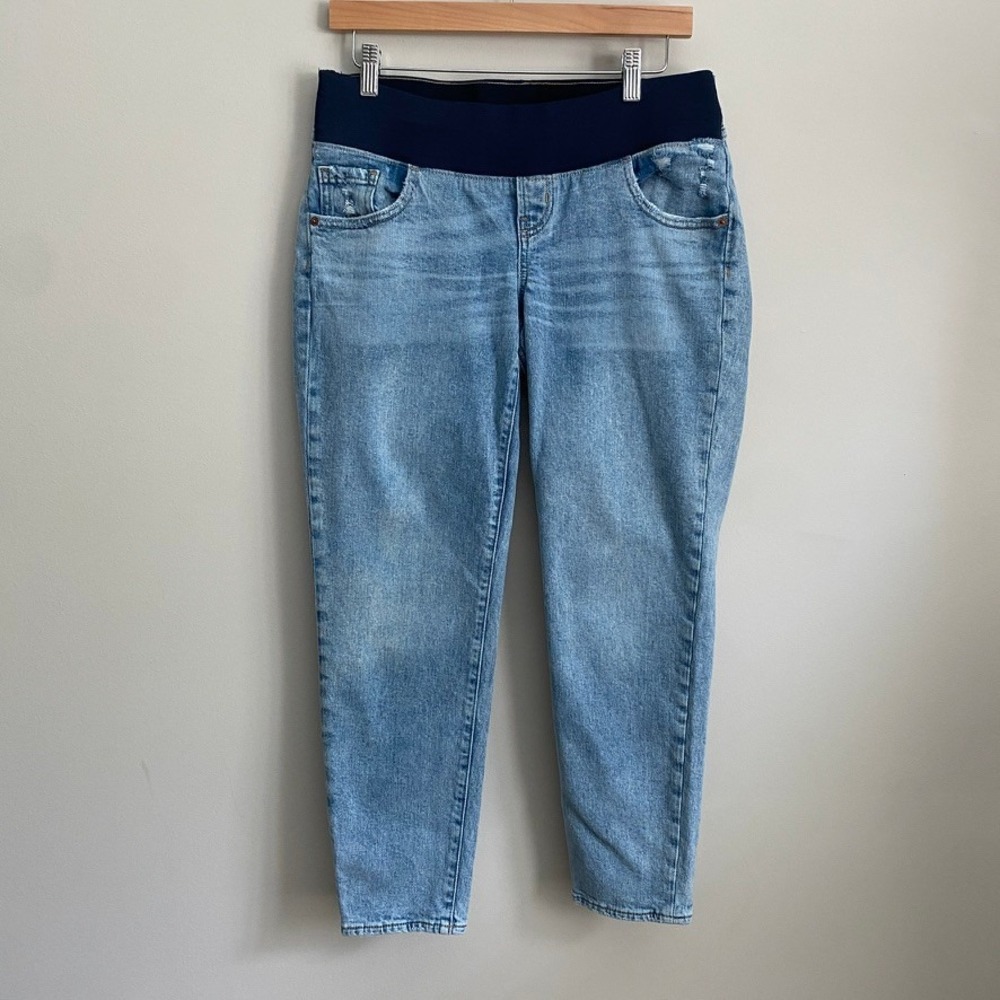 Old Navy O.G. Straight Maternity Jeans Women 6R Light Wash Teagan Distressed Hem